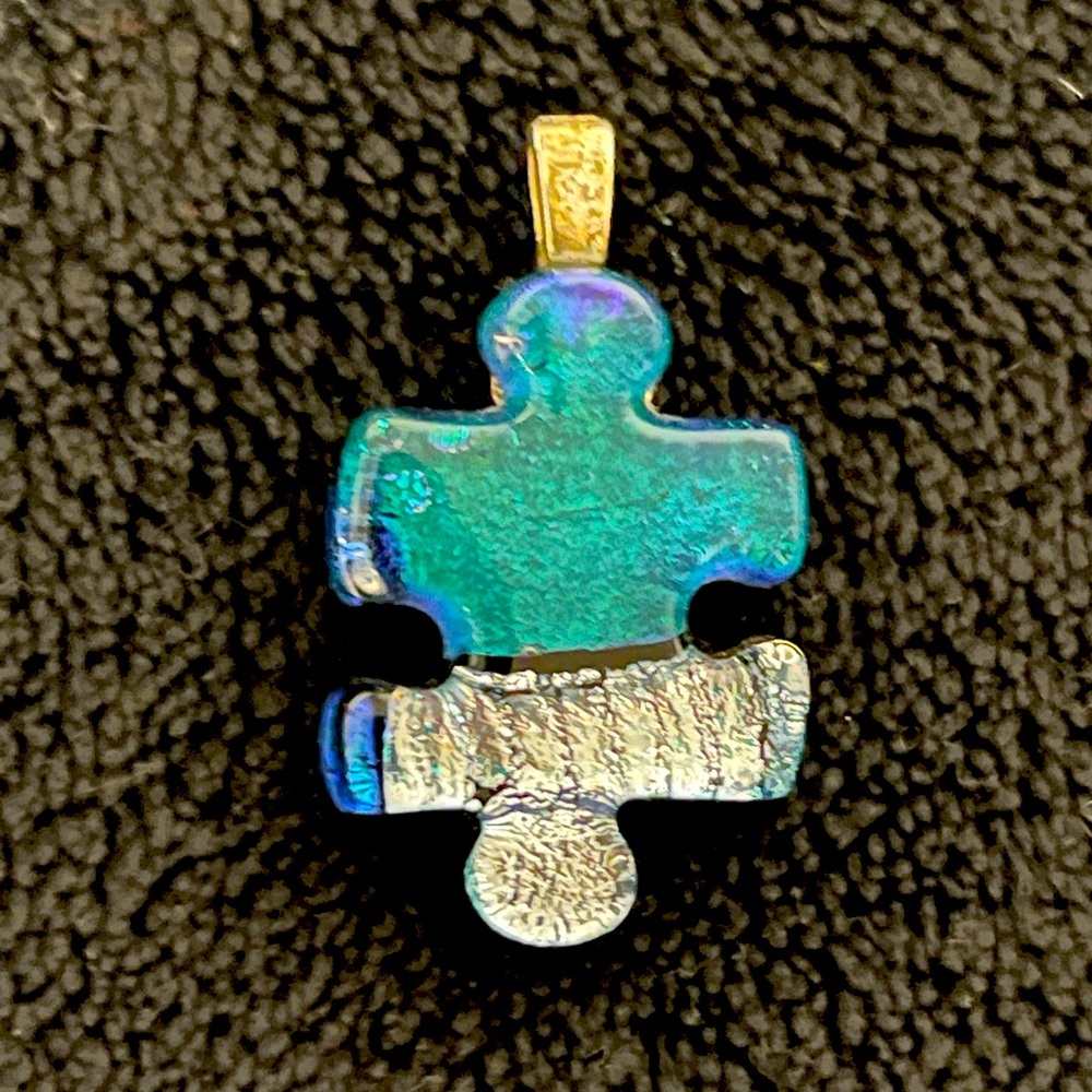 FREE WITH PURCHASE of $300 or more. Autism Awareness Fused Glass Puzzle pendant